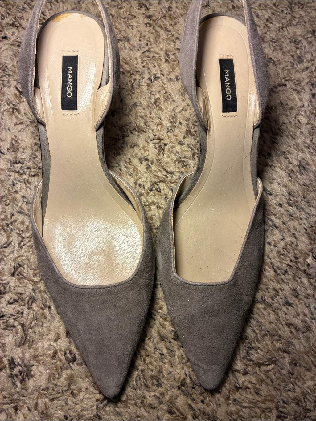 Mango Taupe Suede Pointed Slingback Heels